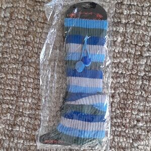 Striped Blue and Gray Boot warmers with a Wide Stretch